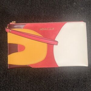 Michael Kors Red, Yellow, and White Wristlet Clutch